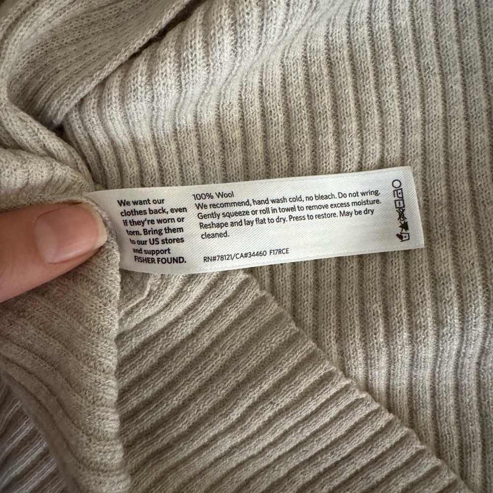 Eileen Fisher Ribbed Wool Open Front Cardigan Cream XS TP - Picture 9 of 9